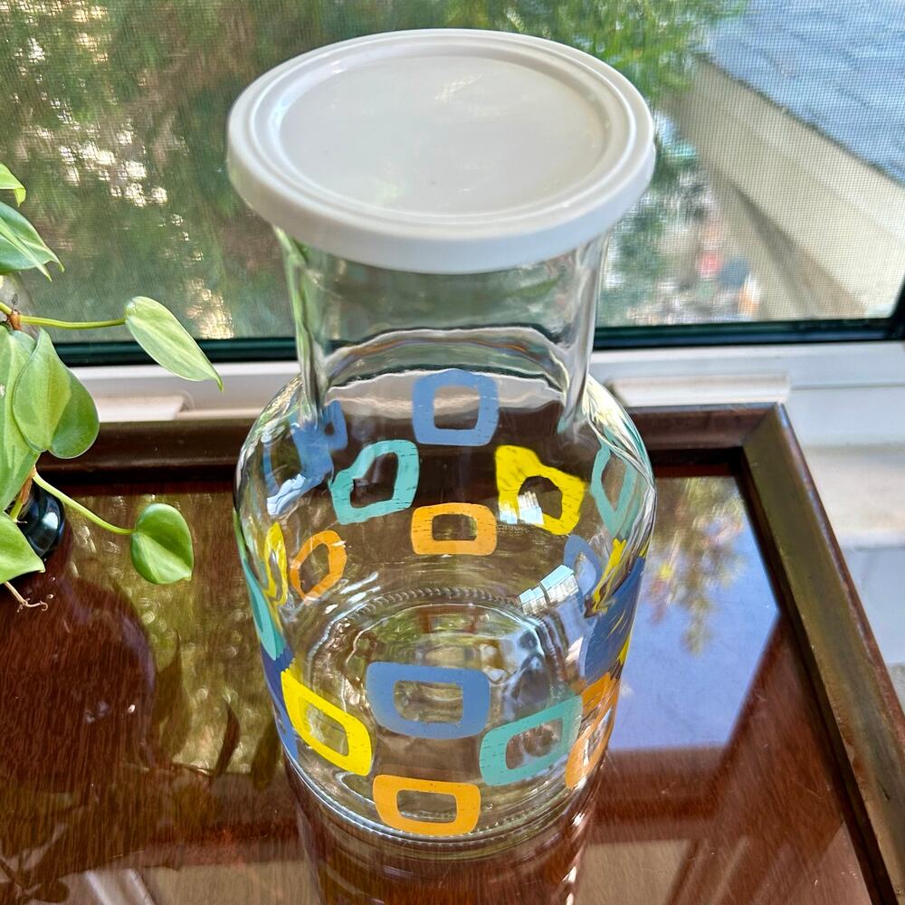 Vintage KIG Indonesia Glass Juice Carafe Pitcher 48 oz Retro Squares